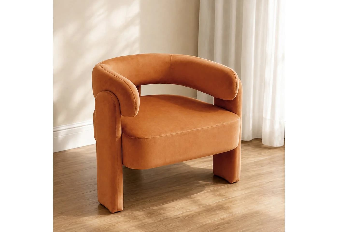 HomeMiYN Ohrensessel Bequemer Samtsessel Orange für Wohnzimmer Schlafzimmer - Bild 2