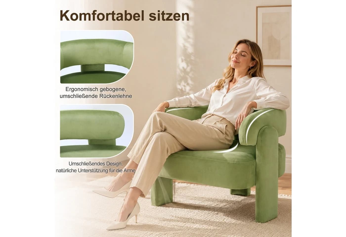 HomeMiYN Sessel Moderner Ohrensessel Samt Grün