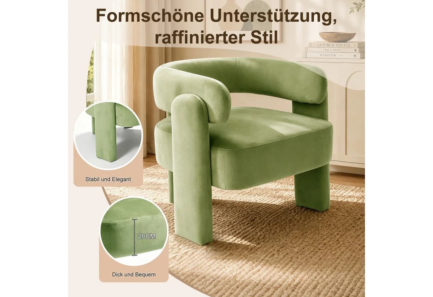 HomeMiYN Sessel Moderner Ohrensessel Samt Grün - Bild 3