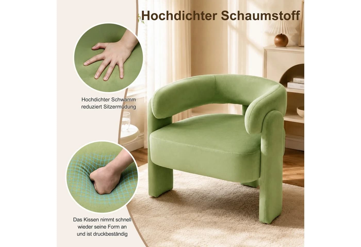 HomeMiYN Sessel Moderner Ohrensessel Samt Grün - Bild 5