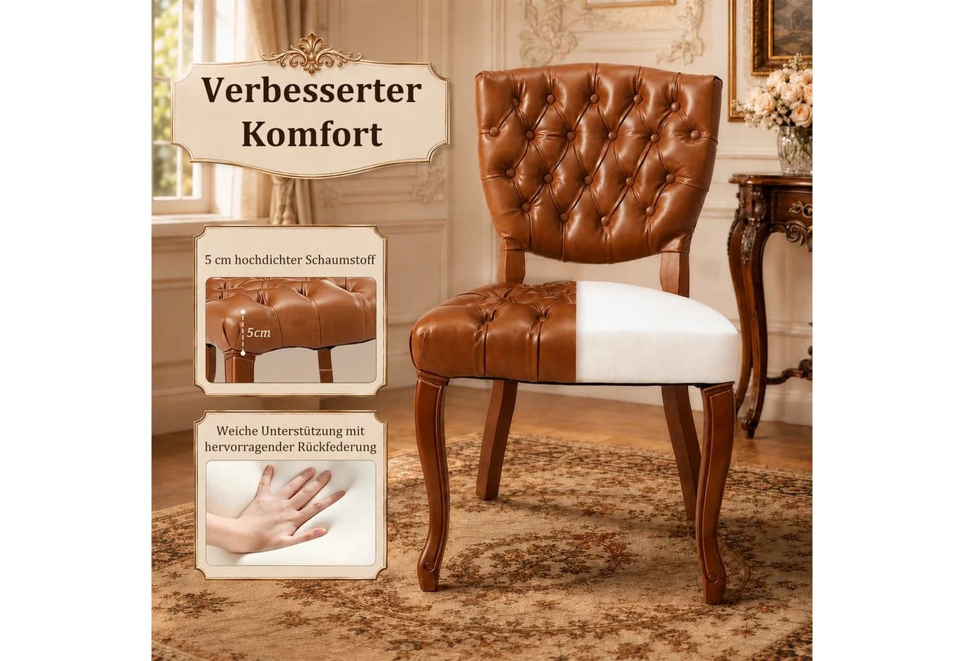 HomeMiYN Esszimmersessel 2er Set Kunstleder Vintage Braun