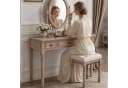 HomeMiYN Sitzhocker Schminkhocker Beige Leinen Holz Bild 1
