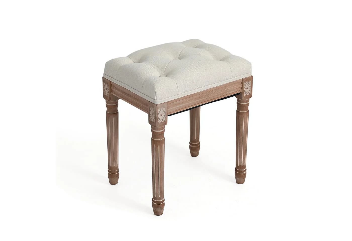 HomeMiYN Sitzhocker Schminkhocker Beige Leinen Holz - Bild 2