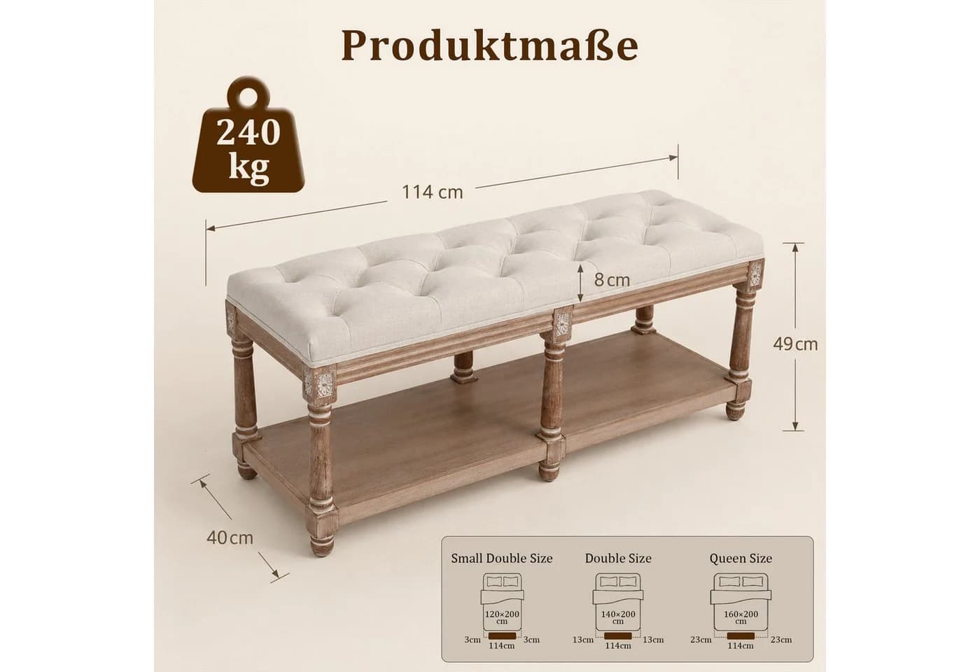HomeMiYN Sitzbank Leinenoptik Beige Stauraum Massivholz - Bild 5