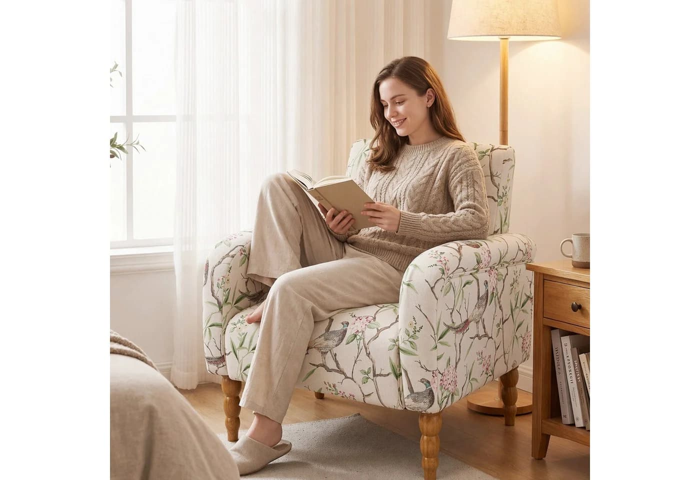 HomeMiYN Ohrensessel Beige Relaxsessel mit Schaumstoffpolsterung