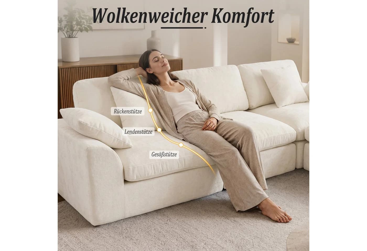 HomeMiYN Ecksofa 280cm L-Form Chenille 3-4 Sitzer Modular Couch für Wohnzimmer - Bild 3