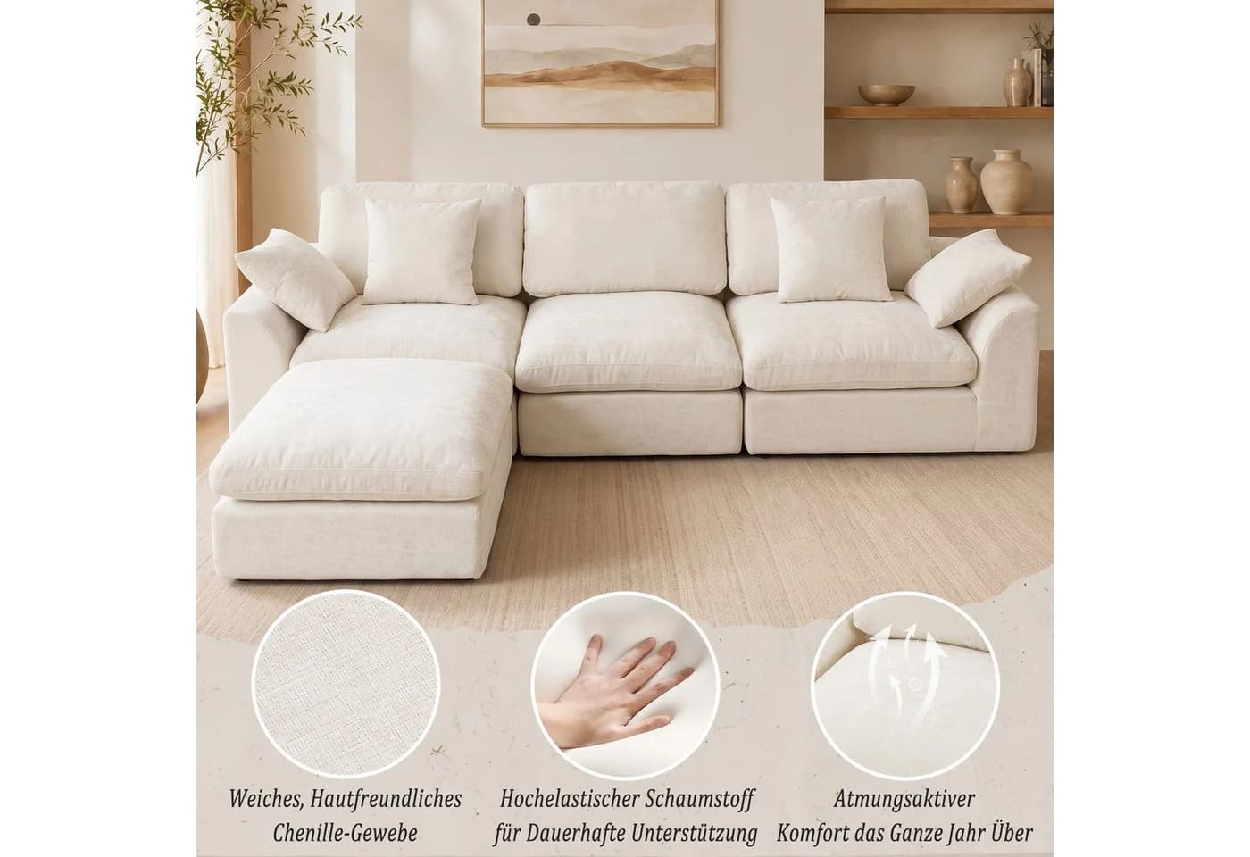 HomeMiYN Ecksofa 280cm L-Form Chenille 3-4 Sitzer Modular Couch für Wohnzimmer - Bild 4