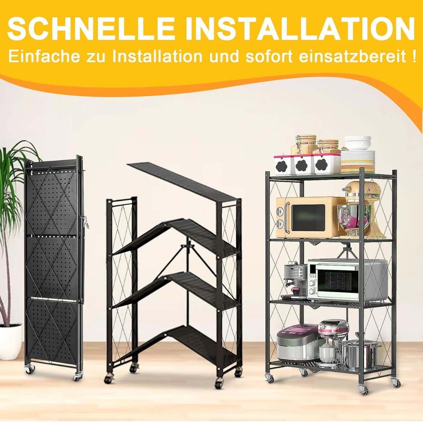 HomeMiYN Mehrzweckregal Klappregal mit Rollen Bücher Küchenregal Platzsparend Retro-Braun - Bild 4