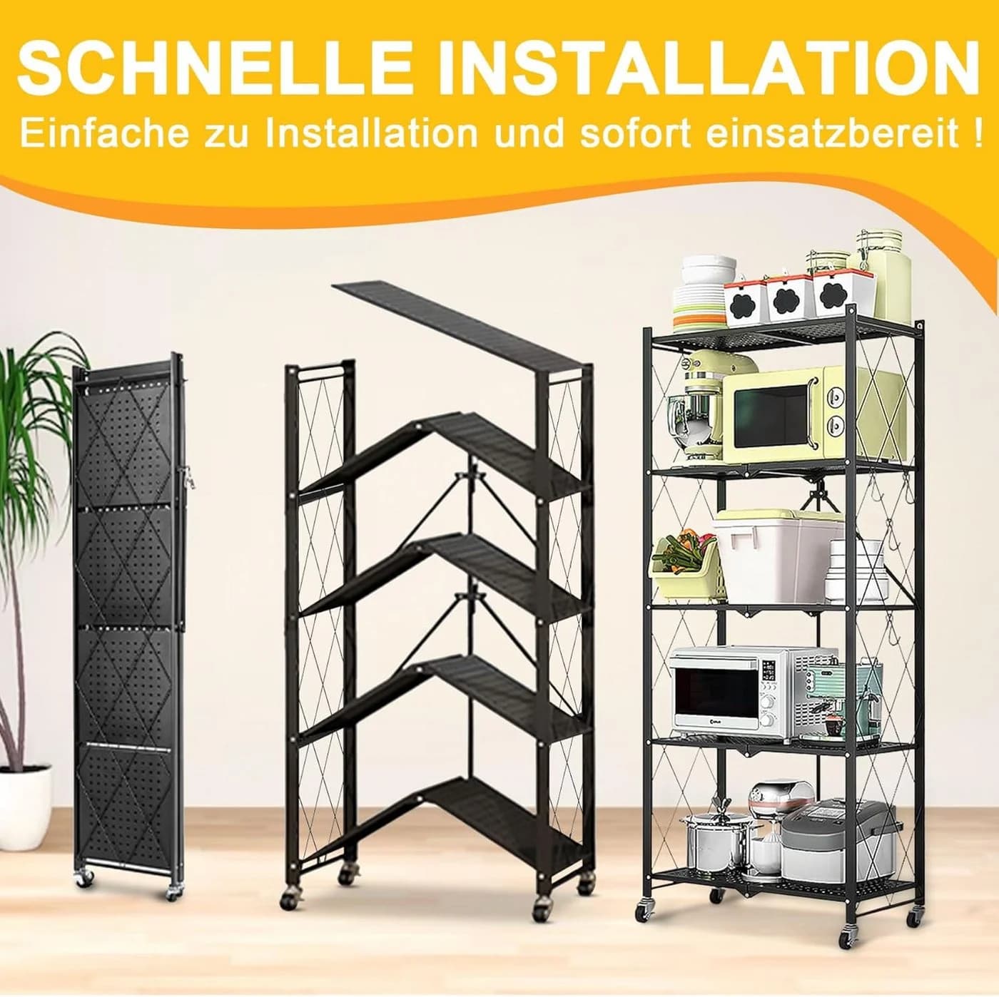 HomeMiYN Mehrzweckregal Klappregal mit Rollen Bücher Küchenregal Retro-Braun - Bild 4