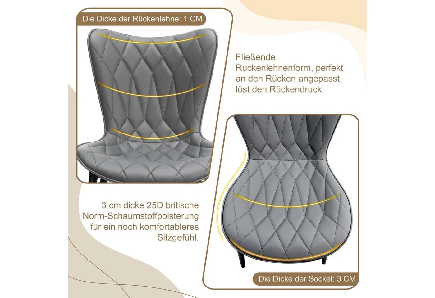 HomeMiYN Esszimmerstuhl Grau Kunstleder 2er Set - Bild 4