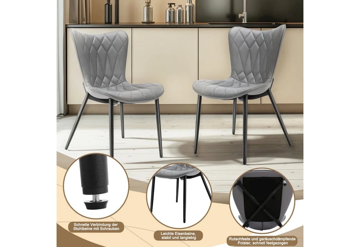 HomeMiYN Esszimmerstuhl Grau Kunstleder 2er Set - Bild 5
