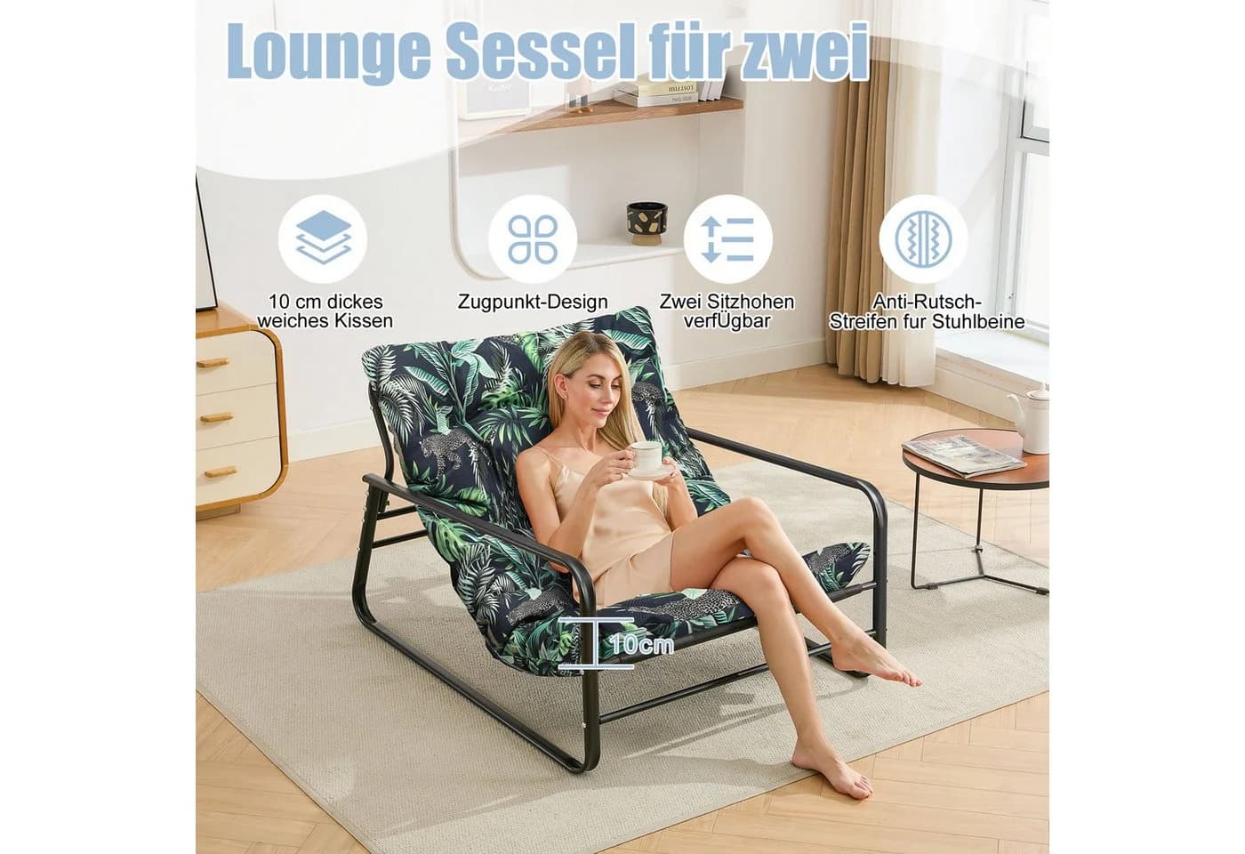 HomeMiYN Loungesessel 2er Set mit Wendekissen Grün - Bild 5