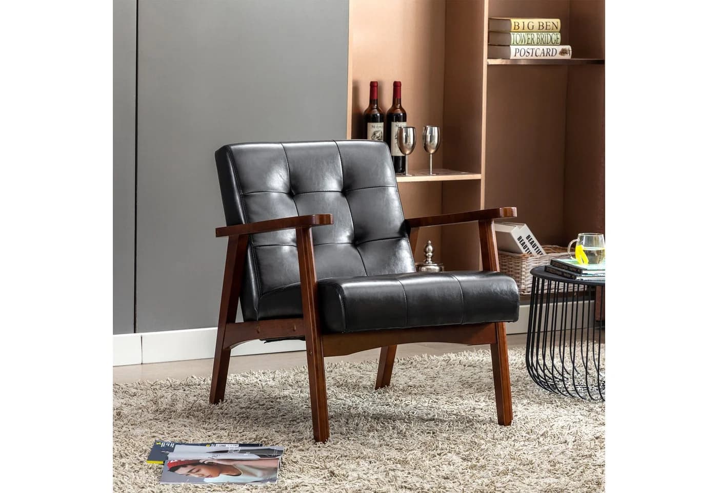 HomeMiYN Ohrensessel Skandinavischer Kunstleder Sessel Schwarz - Bild 2
