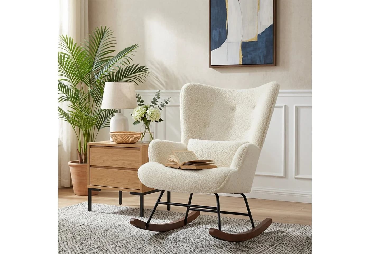 HomeMiYN Schaukelstuhl Patchwork Sessel Schwingsessel Relaxstuhl Wohnzimmer - Bild 2