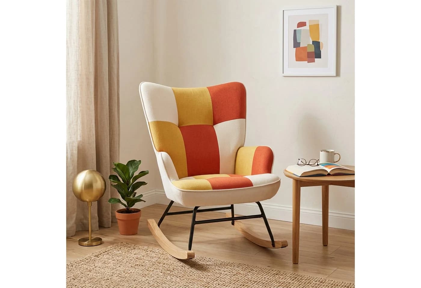 HomeMiYN Schaukelstuhl Wohnzimmer Samt Metallgestell Holzsockel Bunt - Bild 2