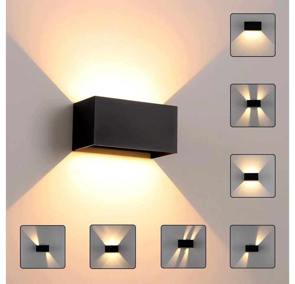 LETGOSPT Wandleuchte LED Wandlampe Innen/Außen Aluminium Wandleuchte Auf & ab Einstellbarer, LED fest integriert, warmweiß, 12W Quader LED Außenwandleuchte, IP65 Wasserdichte, für Hallen, Hotel - Bild 1