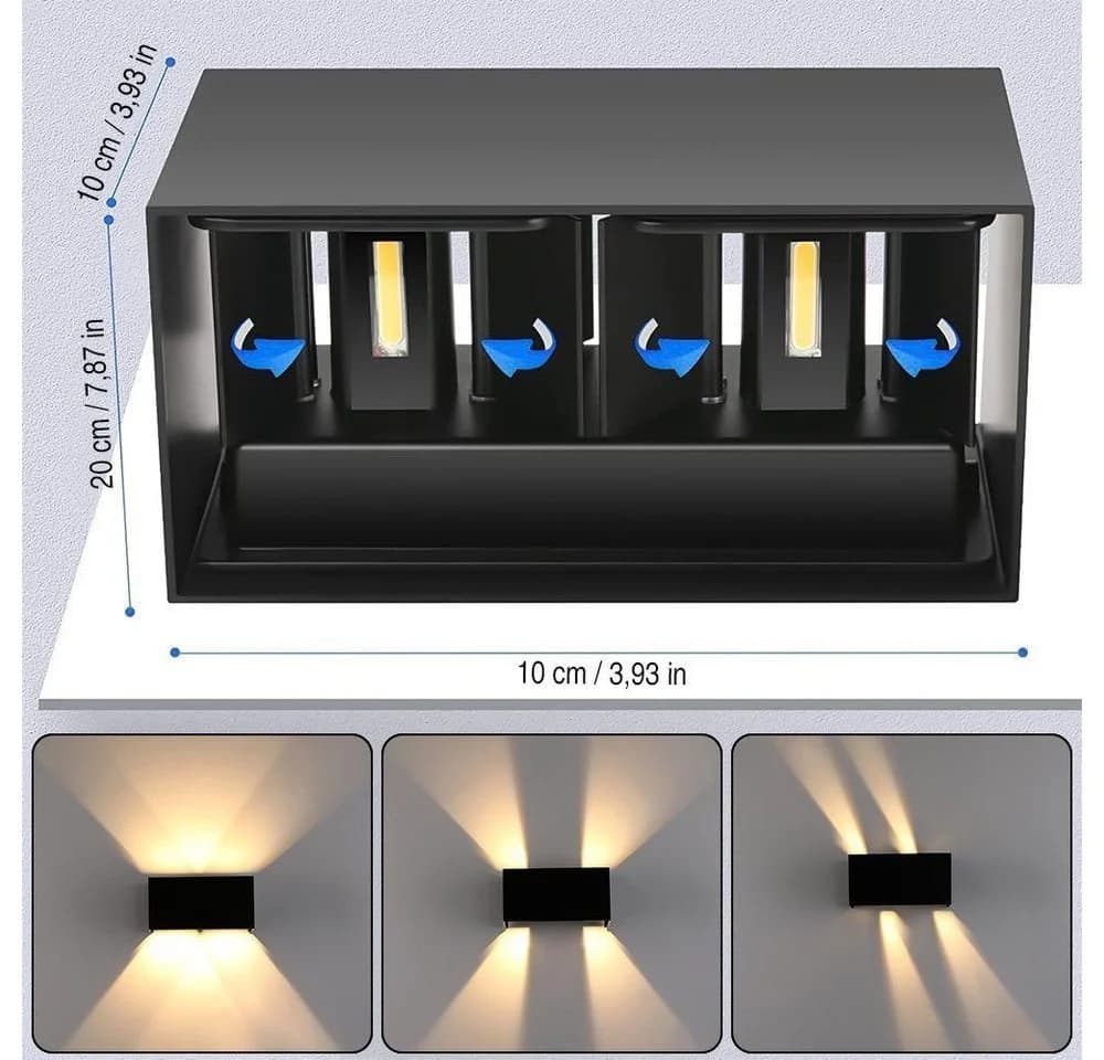 LETGOSPT Wandleuchte LED Wandlampe Innen/Außen Aluminium Wandleuchte Auf & ab Einstellbarer, LED fest integriert, warmweiß, 12W Quader LED Außenwandleuchte, IP65 Wasserdichte, für Hallen, Hotel - Bild 3
