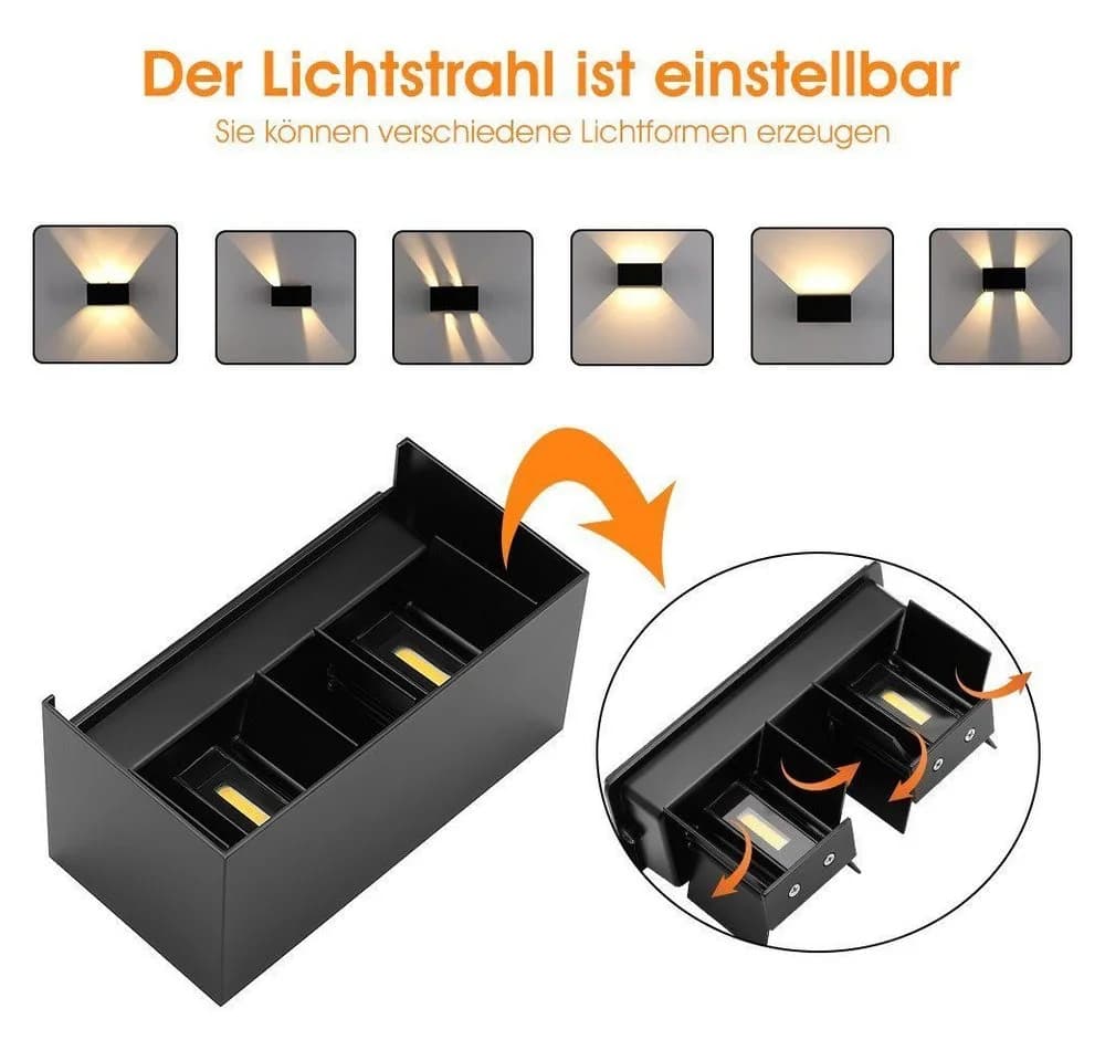 LETGOSPT Wandleuchte LED Wandlampe Innen/Außen Aluminium Wandleuchte Auf & ab Einstellbarer, LED fest integriert, warmweiß, 12W Quader LED Außenwandleuchte, IP65 Wasserdichte, für Hallen, Hotel - Bild 5