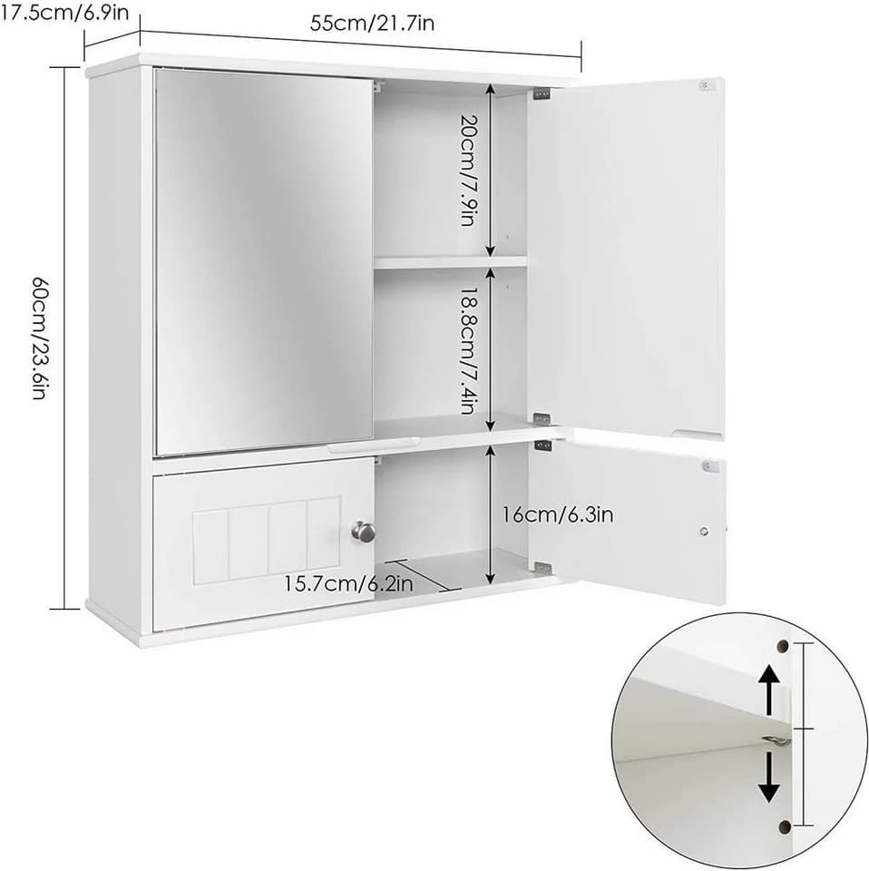 HOMECHO Badezimmerspiegelschrank Weiß Hängeschrank mit Ablage