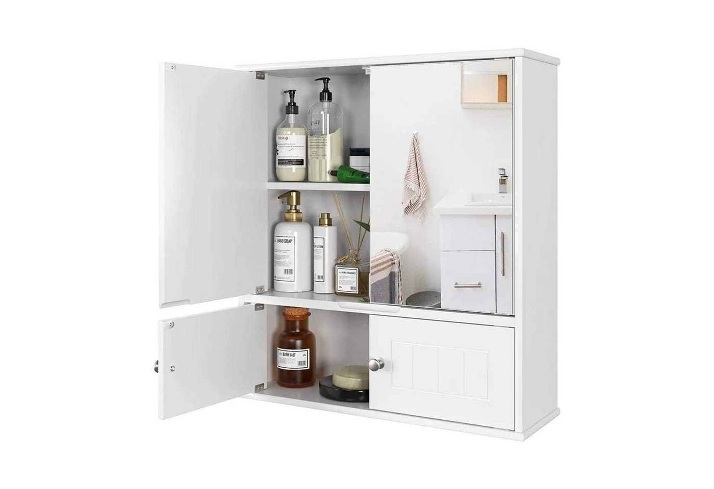 HOMECHO Badezimmerspiegelschrank Weiß Hängeschrank mit Ablage - Bild 3