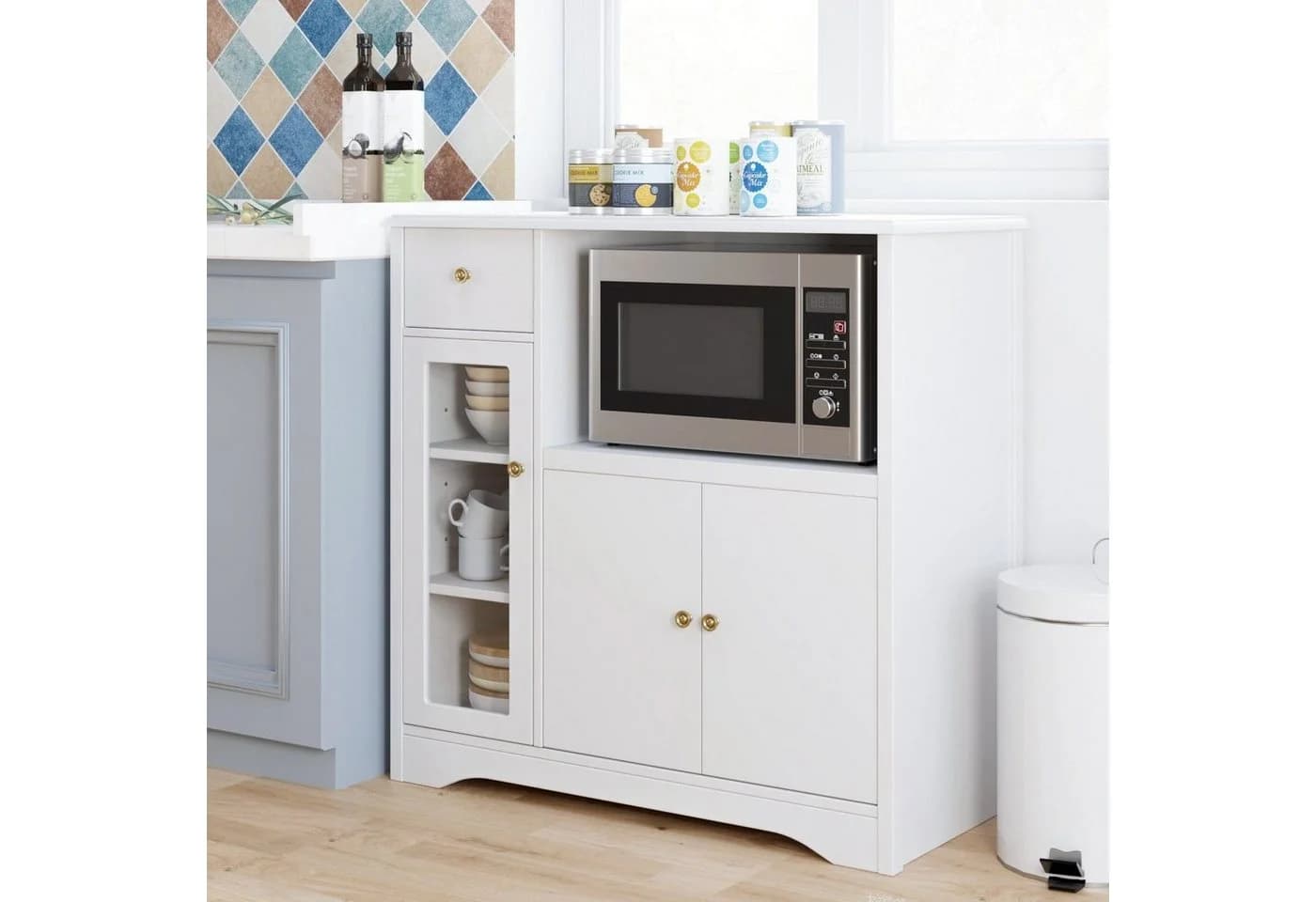 HOMECHO Buffet Küchenschrank Weiß Mikrowellenregal