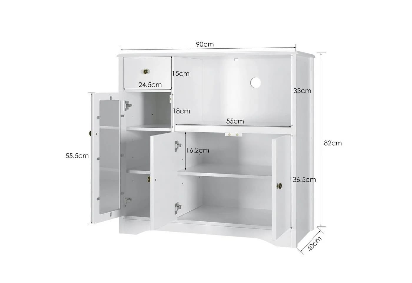 HOMECHO Buffet Küchenschrank Weiß Mikrowellenregal - Bild 3