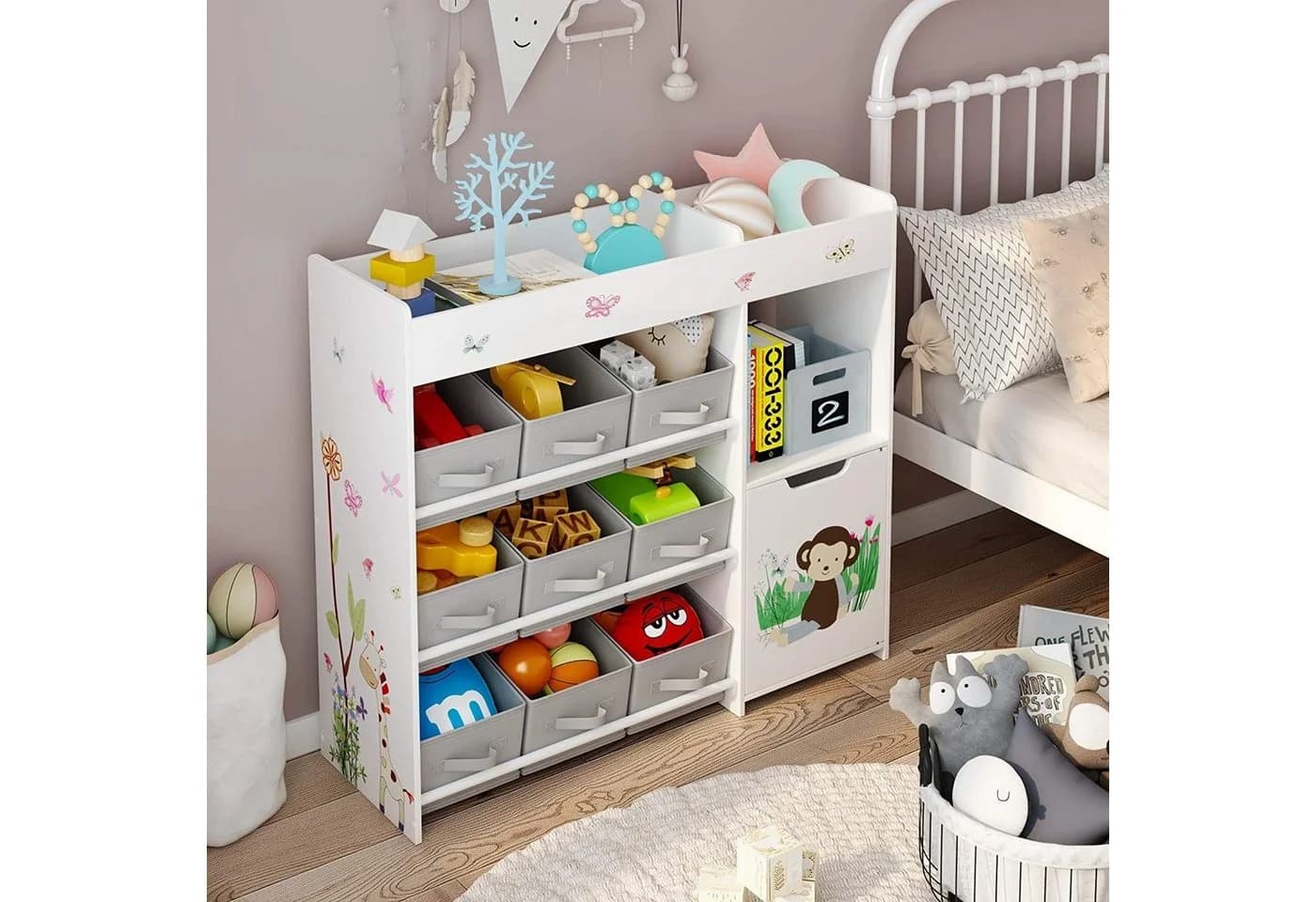 HOMECHO Spielzeugtruhe Kinderregal 9 Stoffschubladen Weiß