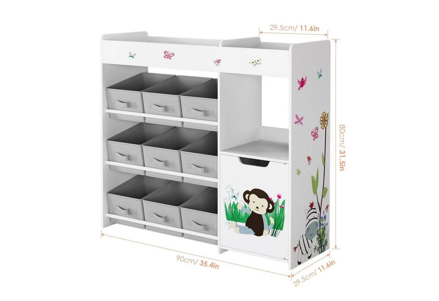 HOMECHO Spielzeugtruhe Kinderregal 9 Stoffschubladen Weiß - Bild 3