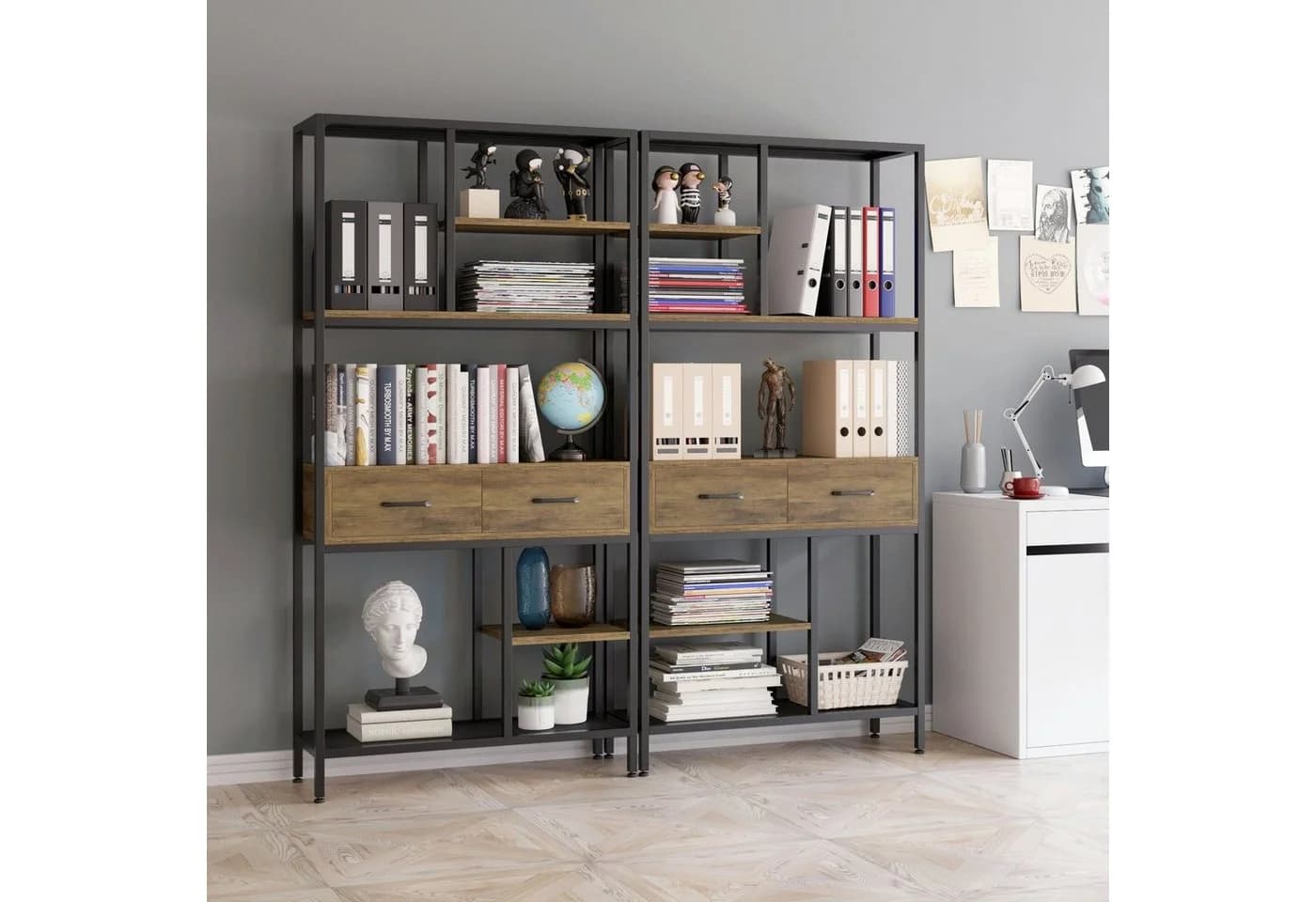 HOMECHO Bücherregal Standregal mit Schubladen und Ablagen stabil 90x30x180cm - Bild 3