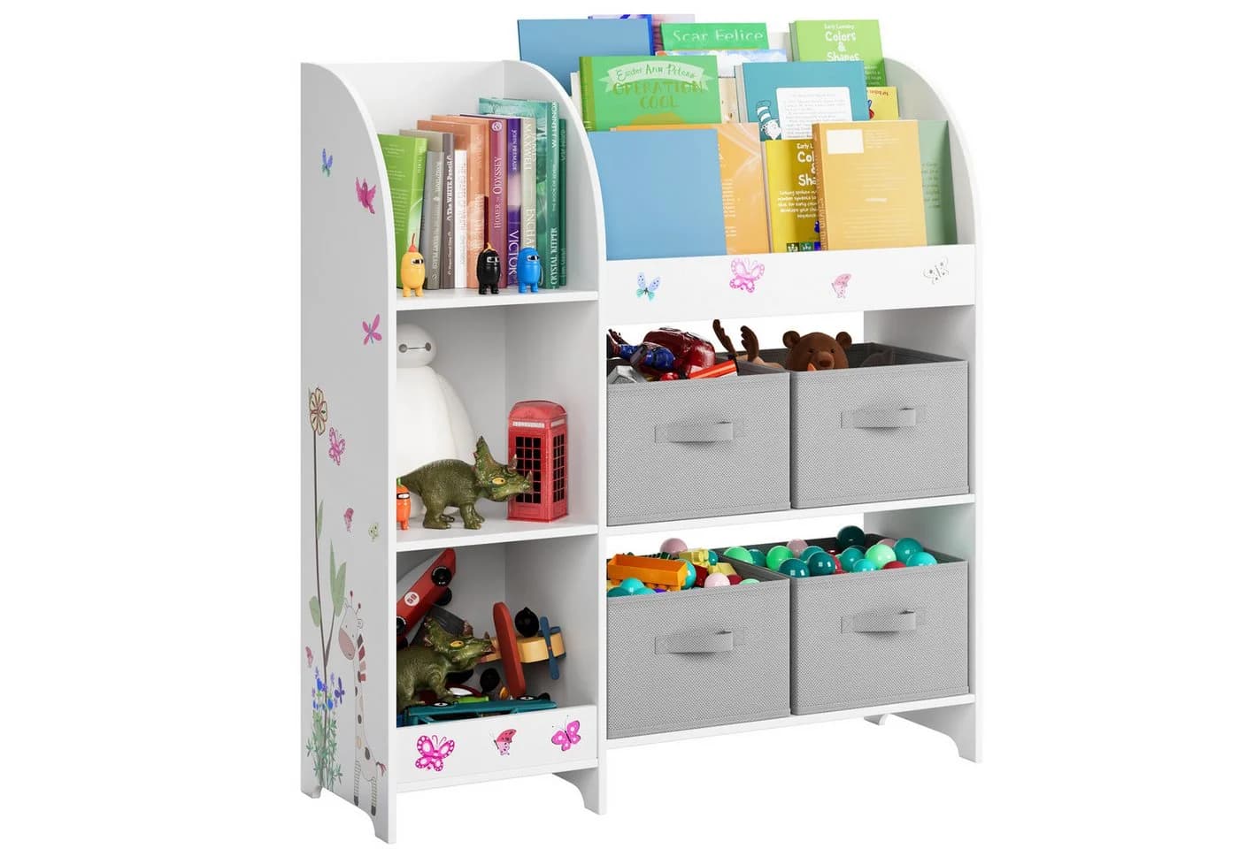 HOMECHO Spielzeugtruhe Kinderregal 4 Stoffschubladen Weiß - Bild 2