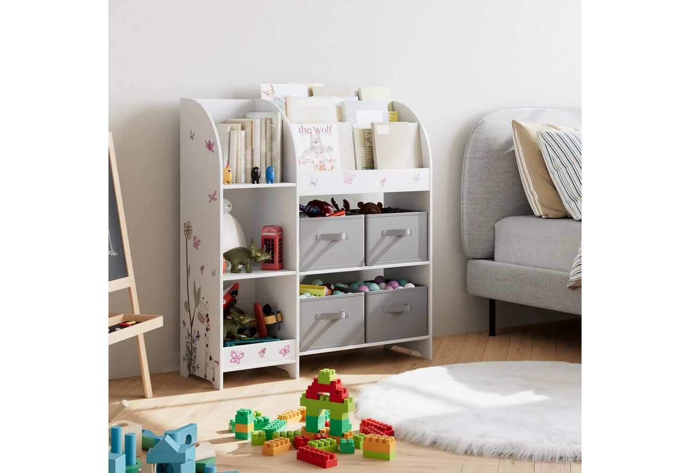 HOMECHO Spielzeugtruhe Kinderregal 4 Stoffschubladen Weiß - Bild 3
