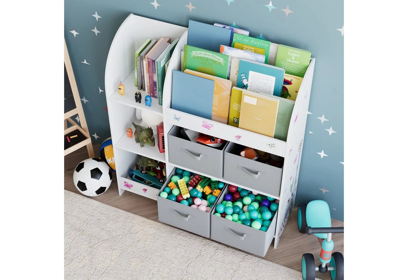 HOMECHO Spielzeugtruhe Kinderregal 4 Stoffschubladen Weiß - Bild 4