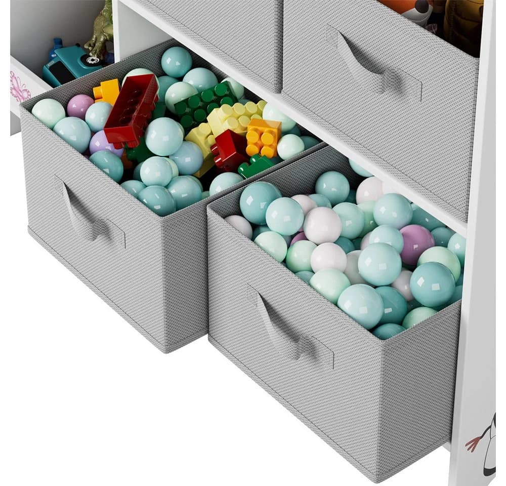 HOMECHO Spielzeugtruhe Kinderregal 4 Stoffschubladen Weiß - Bild 5