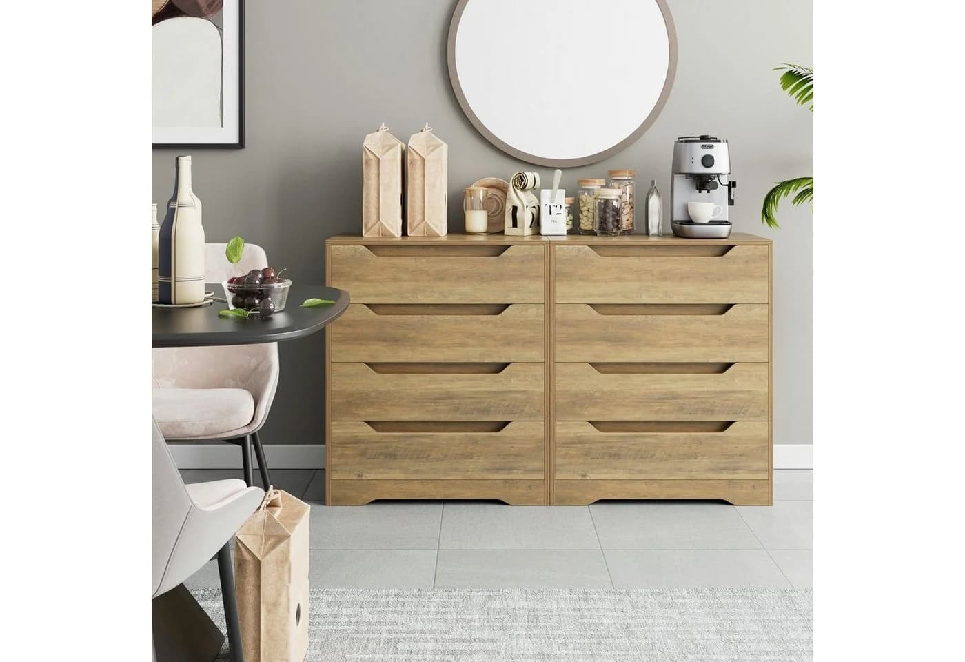 HOMECHO Kommode Sideboard 4 Schubladen Weiß Holz - Bild 4