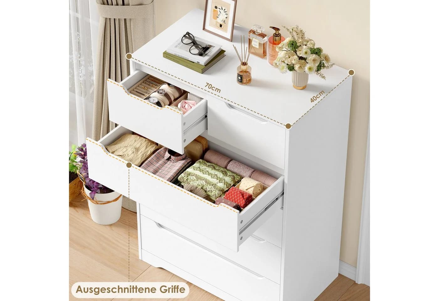 HOMECHO Kommode mit 6 Schubladen Sideboard Highboard Weiß - Bild 3