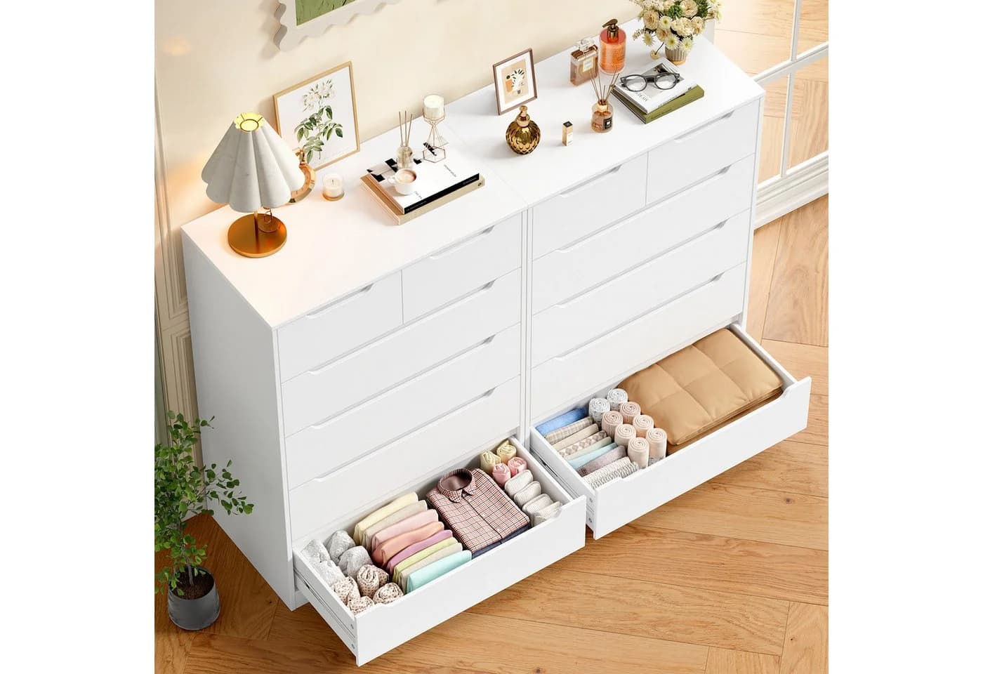 HOMECHO Kommode mit 6 Schubladen Sideboard Highboard Weiß - Bild 5
