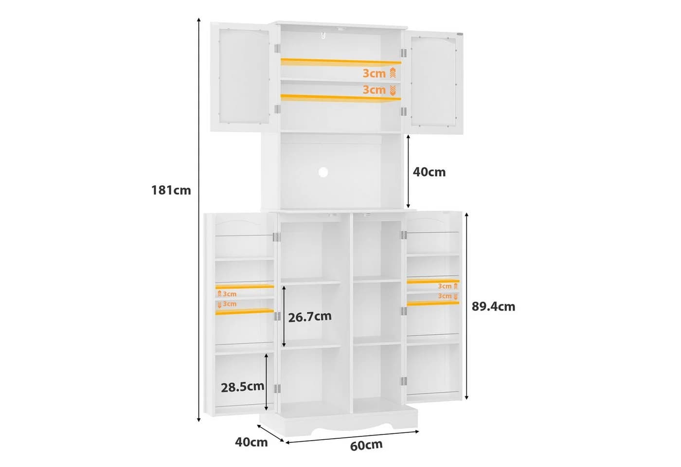 HOMECHO Hochschrank Küchenschrank Weiß mit Mikrowellenregal