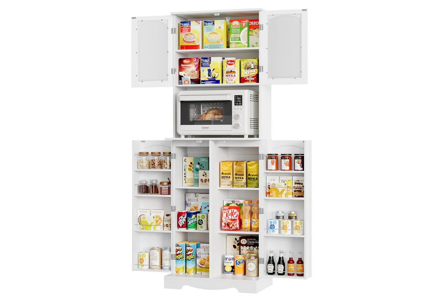 HOMECHO Hochschrank Küchenschrank Weiß mit Mikrowellenregal - Bild 2