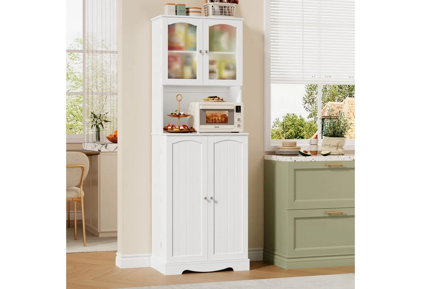 HOMECHO Hochschrank Küchenschrank Weiß mit Mikrowellenregal - Bild 3