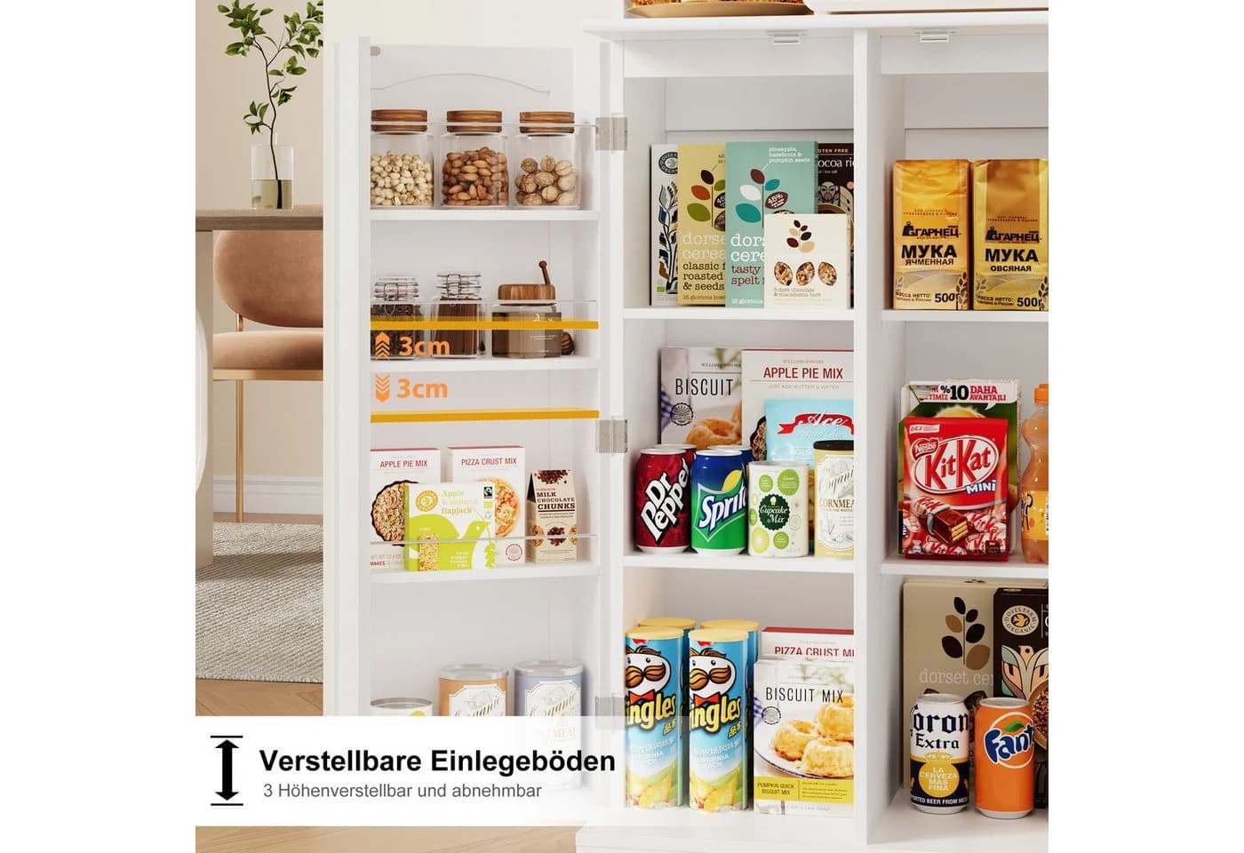 HOMECHO Hochschrank Küchenschrank Weiß mit Mikrowellenregal - Bild 5