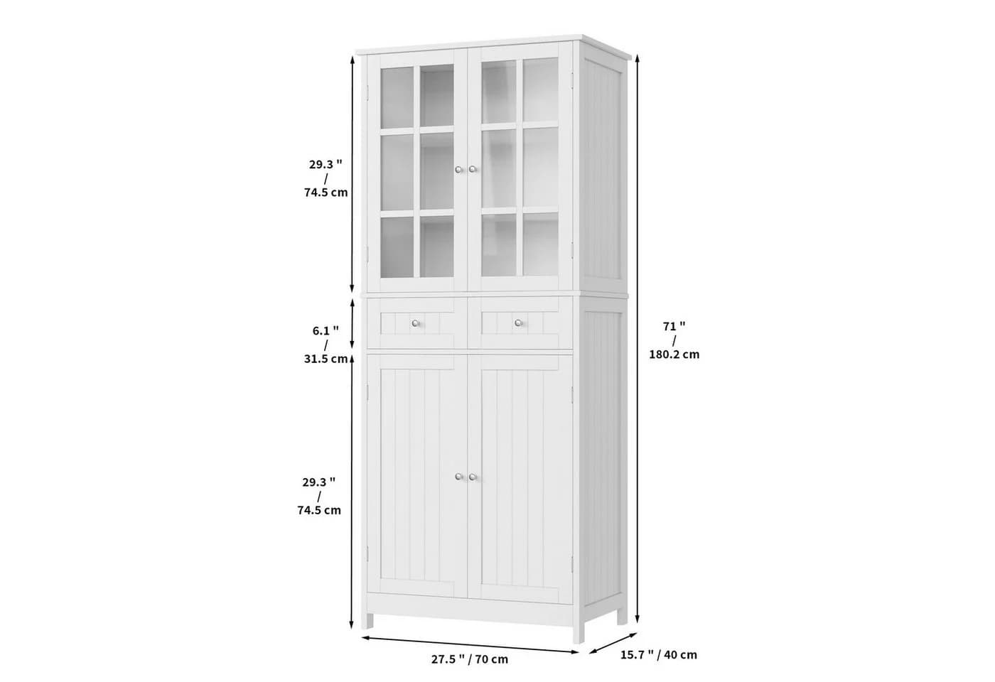 HOMECHO Hochschrank 180 cm Küchenschrank Weiß 4 Türen 2 Schubladen