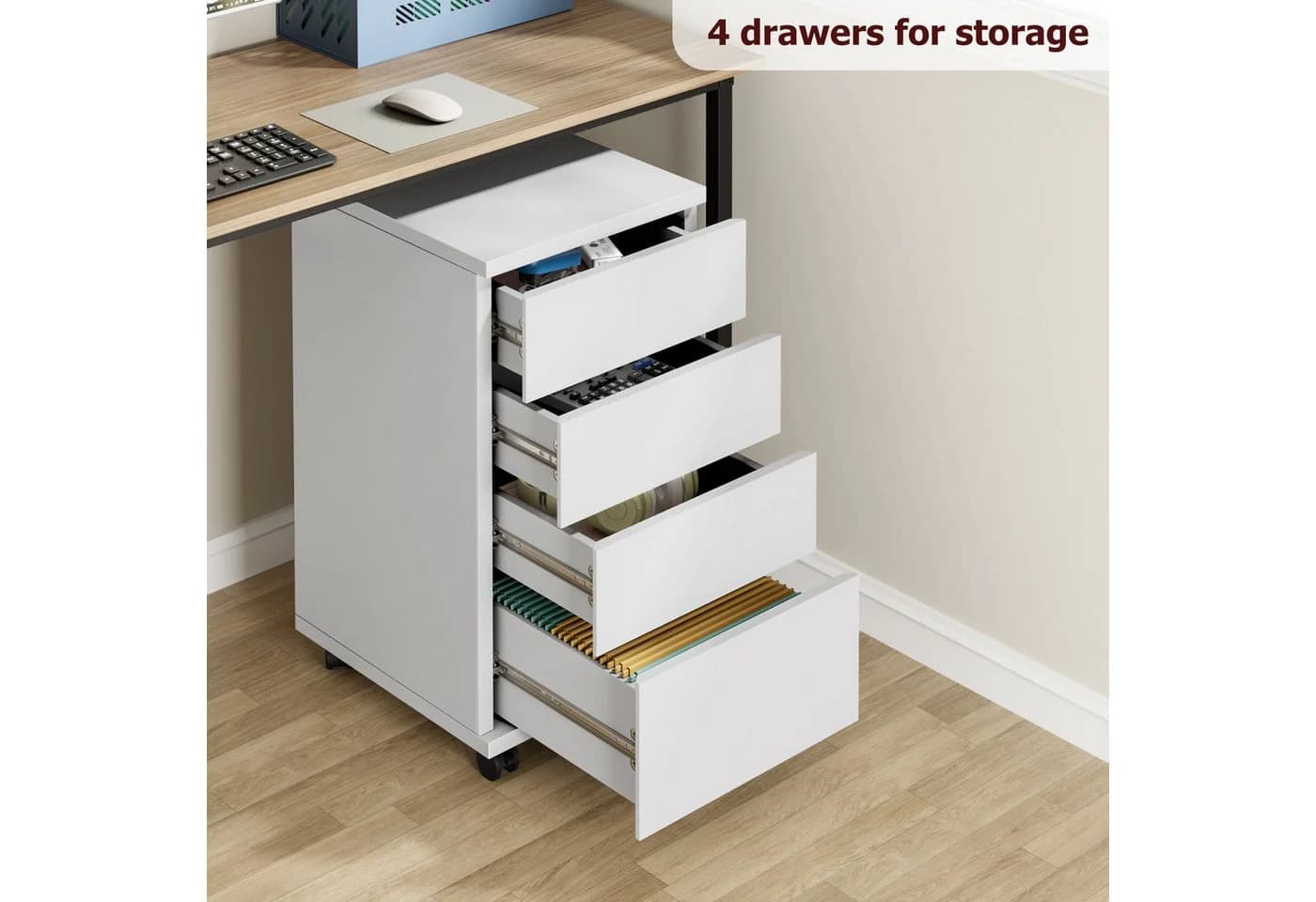 HOMECHO Aktenschrank mit 4 Schubladen Weiß Büroschrank - Bild 3
