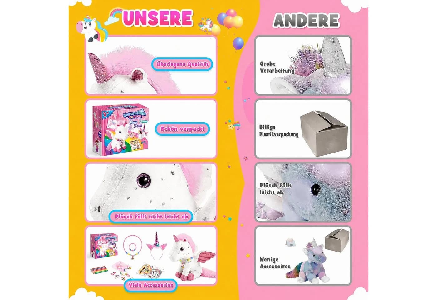 Wootoy Einhorn Plüschtier Geschenkset 21-tlg. Kreativset mit Schmuck