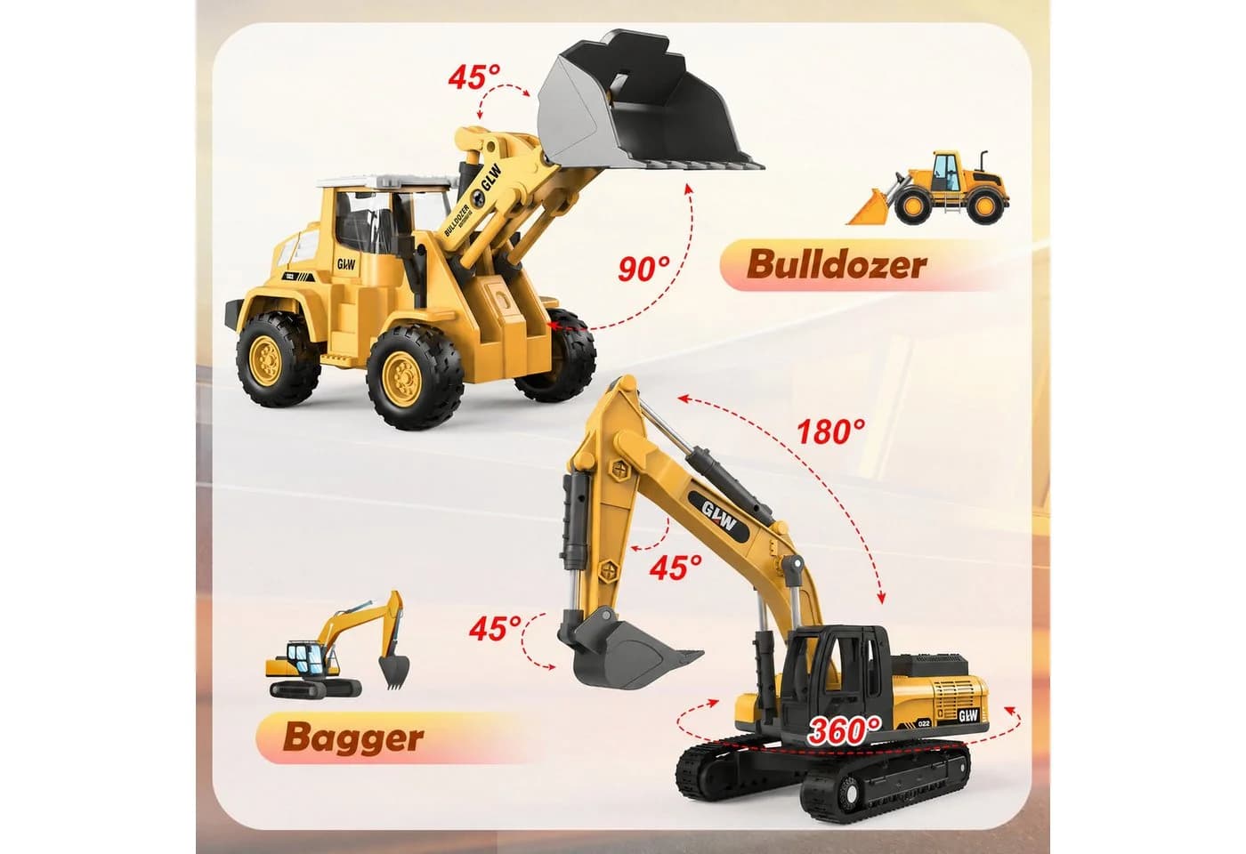 Wootoy Baufahrzeug-Set 3-tlg. Bagger, Bulldozer & Sattelzug mit Licht & Sound