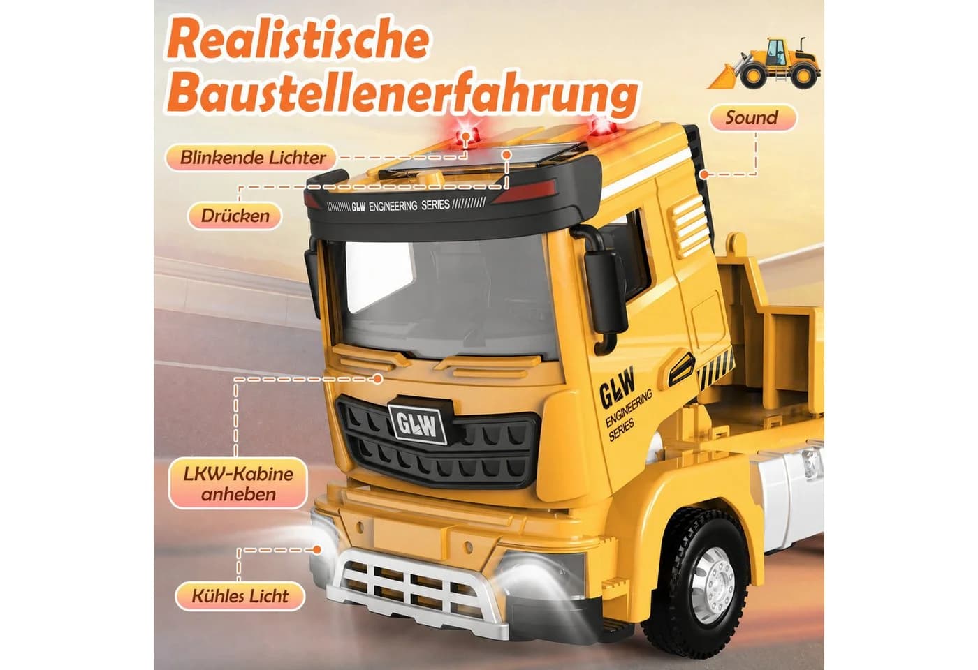 Wootoy Baufahrzeug-Set 3-tlg. Bagger, Bulldozer & Sattelzug mit Licht & Sound - Bild 3