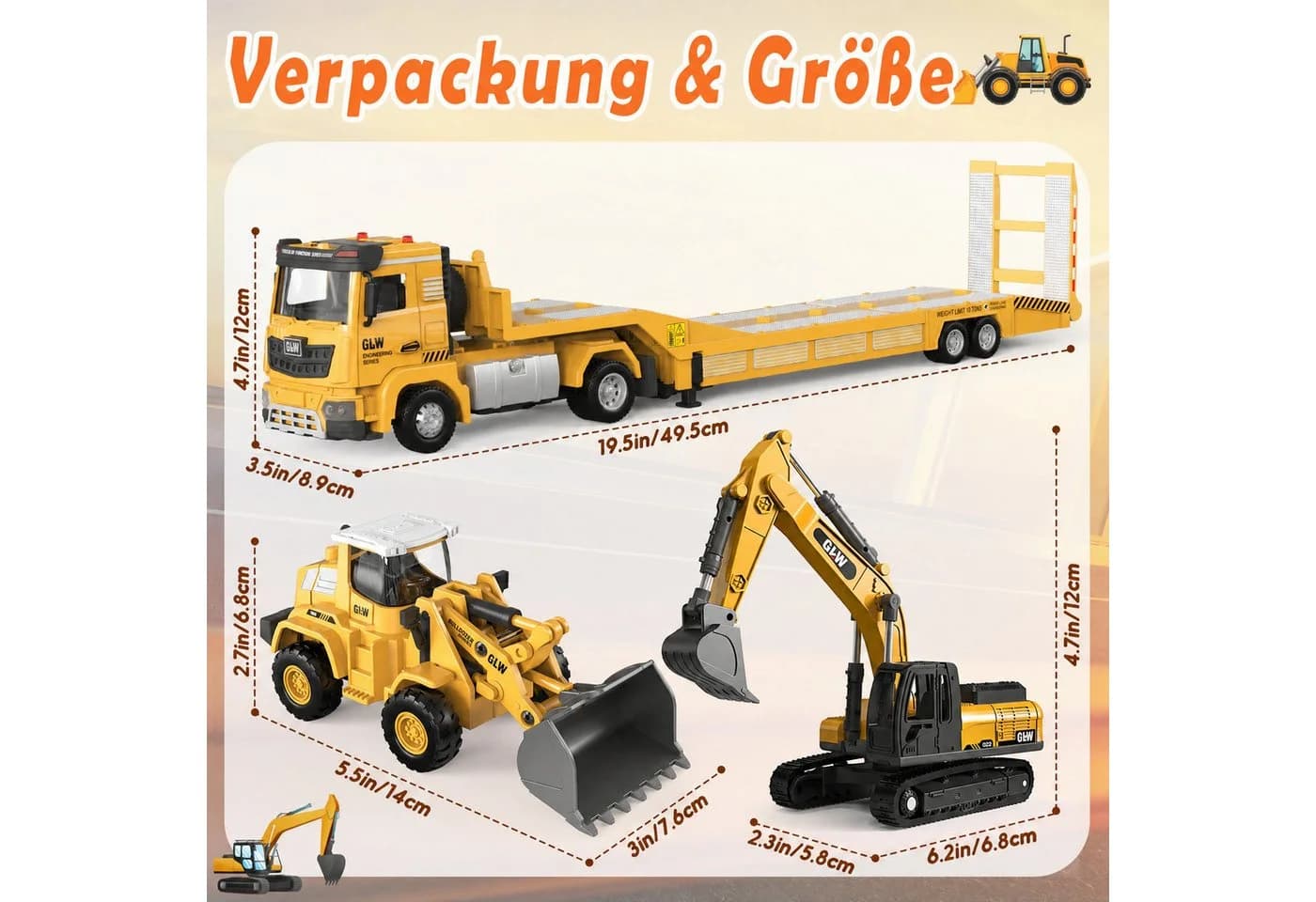 Wootoy Baufahrzeug-Set 3-tlg. Bagger, Bulldozer & Sattelzug mit Licht & Sound - Bild 5
