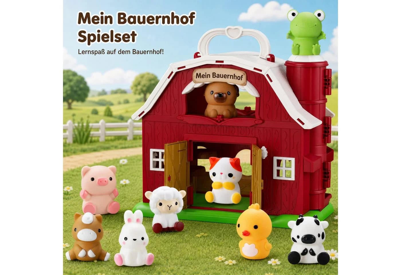 Wootoy Bauernhof-Spielset mit Scheune & 9 Tieren, Rot, Klappbar - Bild 3