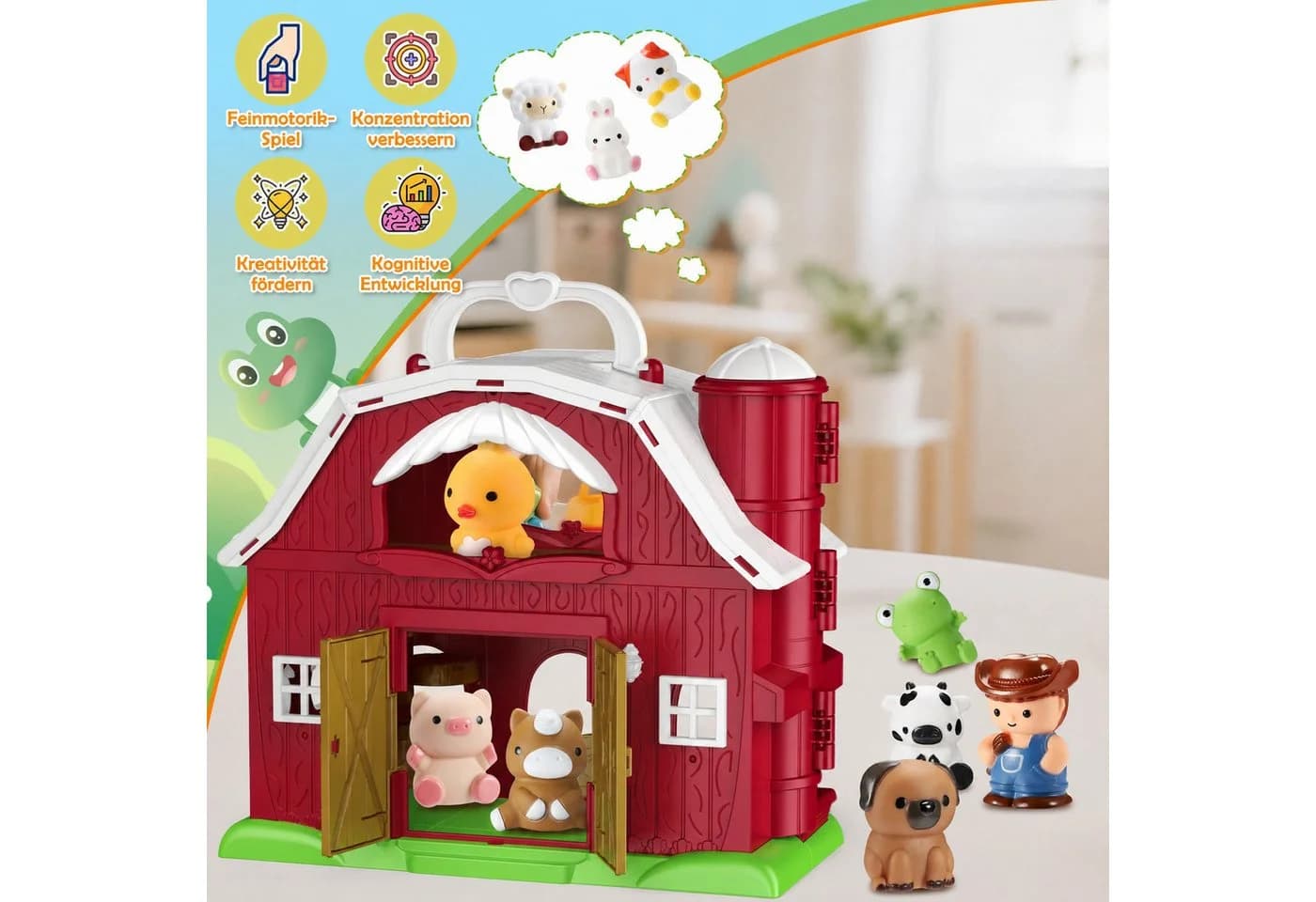 Wootoy Bauernhof-Spielset mit Scheune & 9 Tieren, Rot, Klappbar - Bild 5