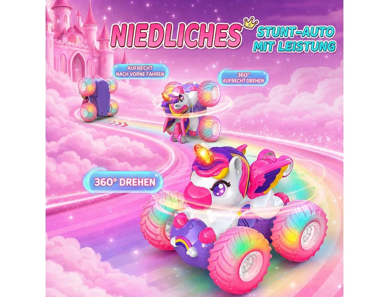 Wootoy RC-Auto Einhorn Ferngesteuertes Stuntauto Rosa 360° Rotation - Bild 4