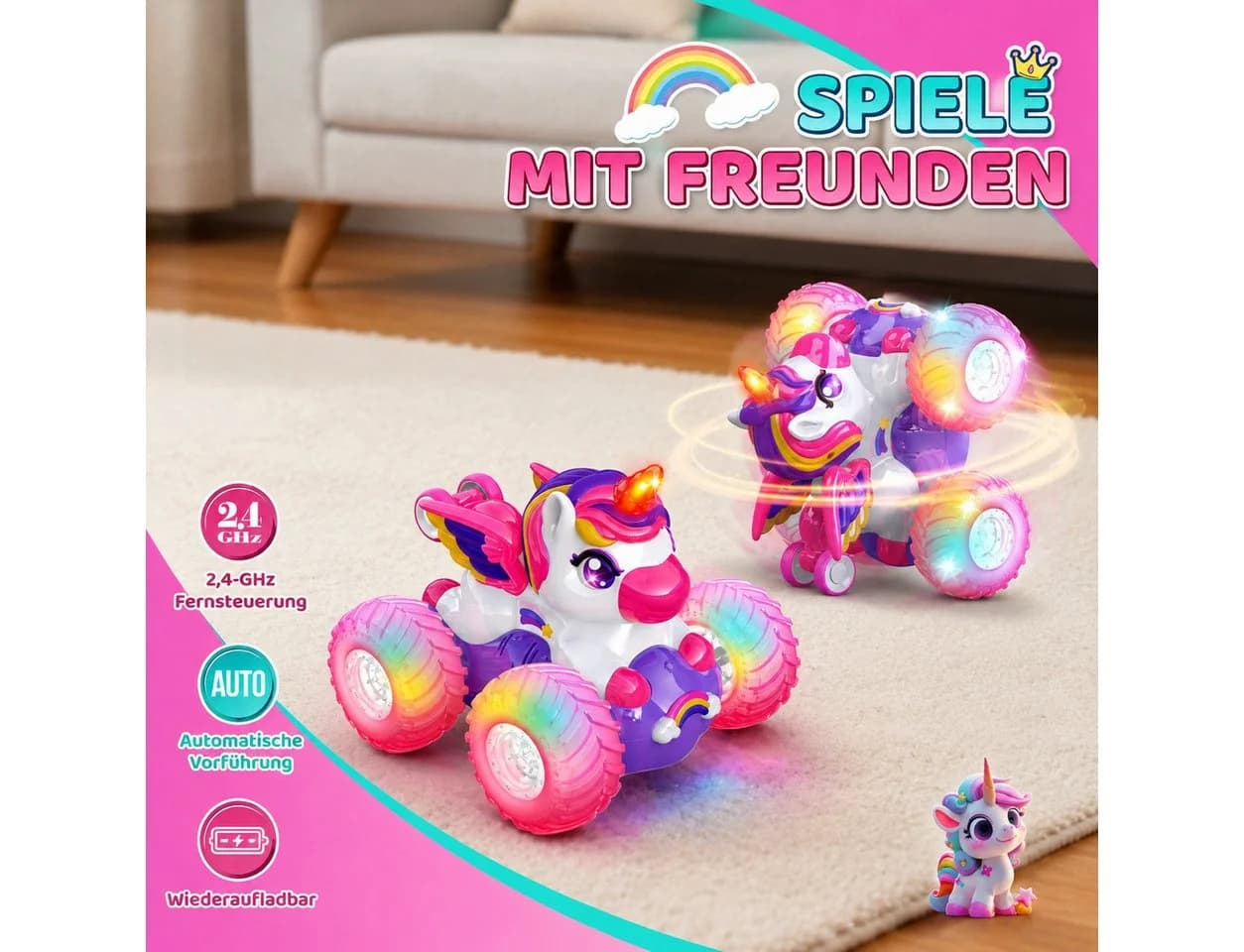 Wootoy RC-Auto Einhorn Ferngesteuertes Stuntauto Rosa 360° Rotation - Bild 5